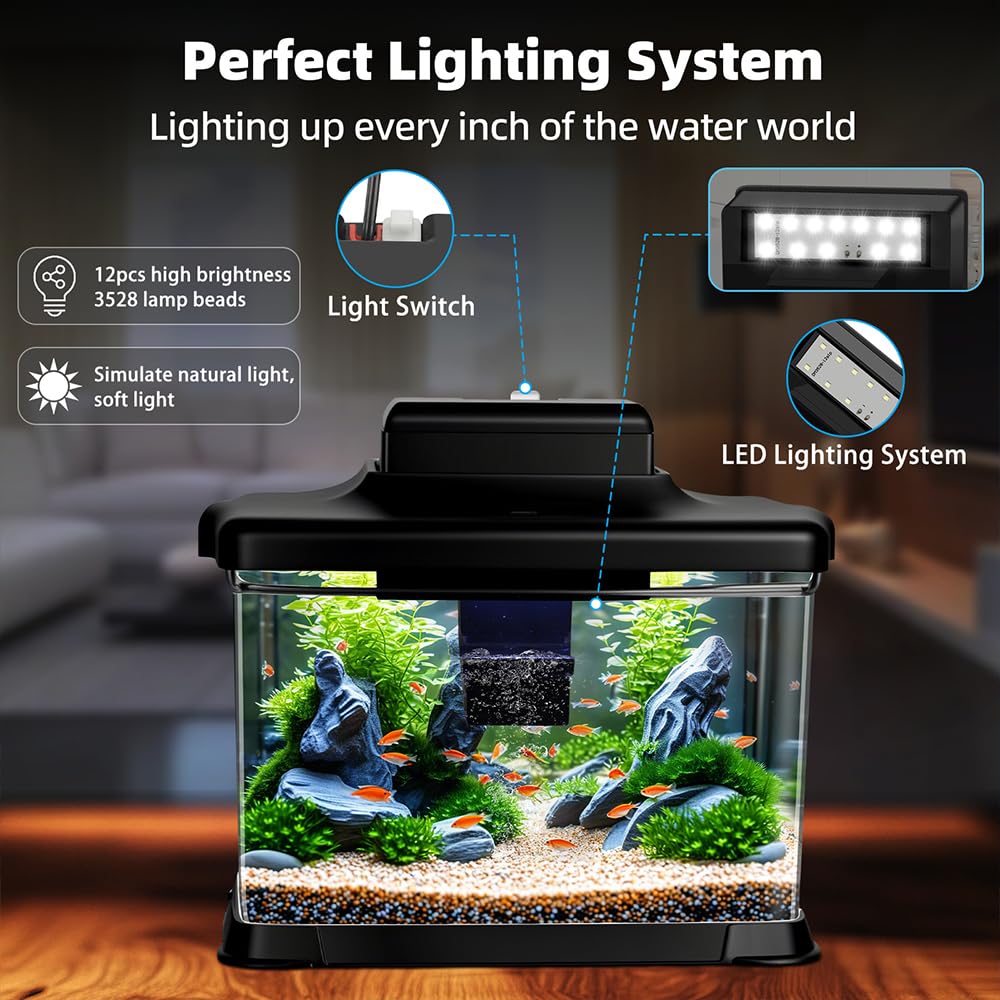 1.6 Gallon Ultra-Clear Aquarium Starter Kit with LED Lighting and Filter V8926