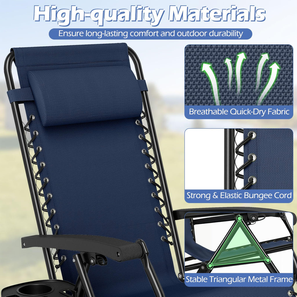Zero Gravity Chairs Set of 2 Portable Folding Lounger with Pillow Cup Holder S535