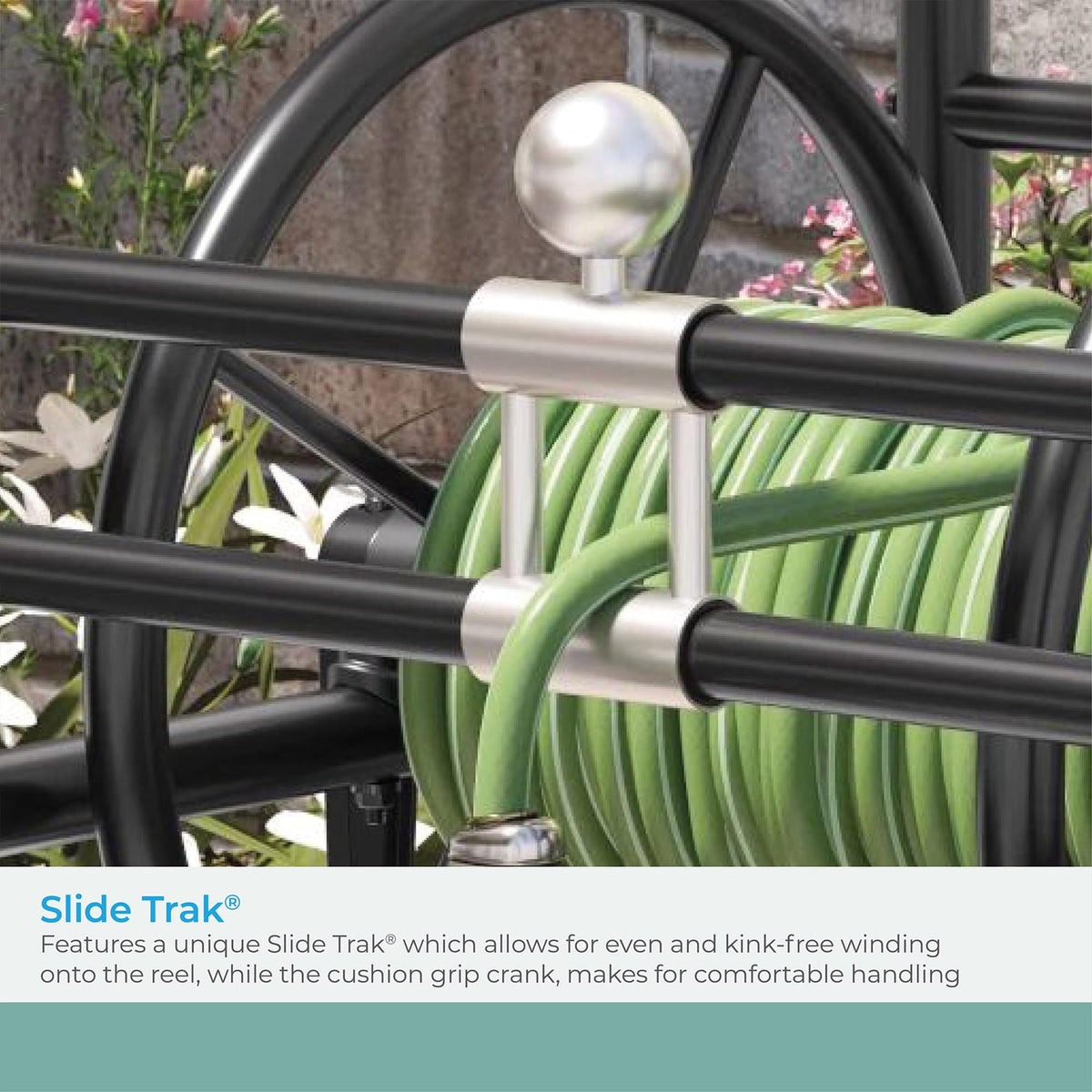 200' Steel Garden Hose Reel Cart with Flat-Free Rubber Tires Q745207