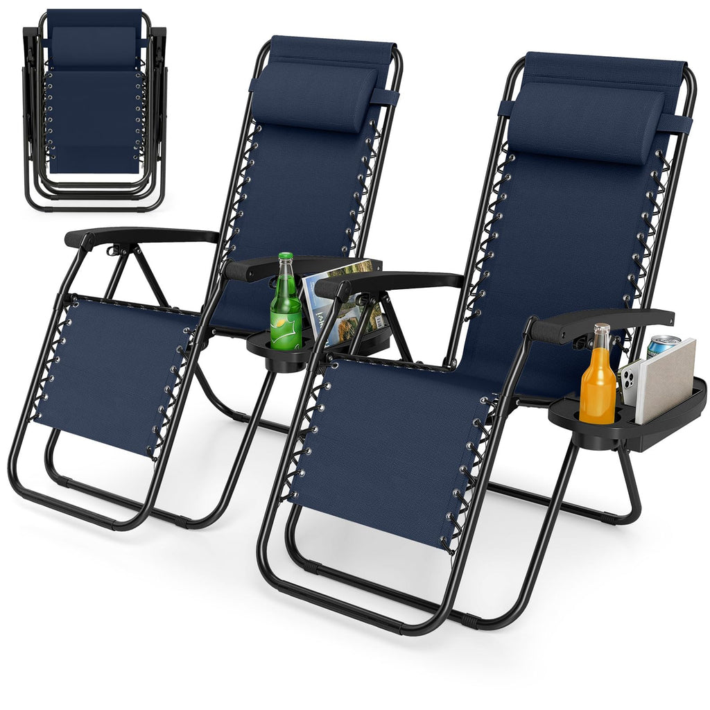 Zero Gravity Chairs Set of 2 Portable Folding Lounger with Pillow Cup Holder S535
