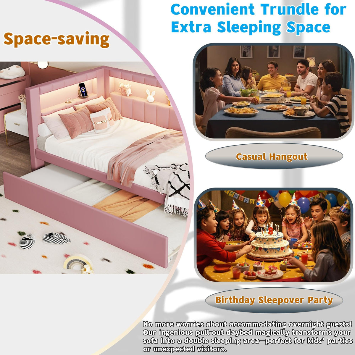 Twin Size Linen Fabric Daybed with Trundle and USB Ports I7910