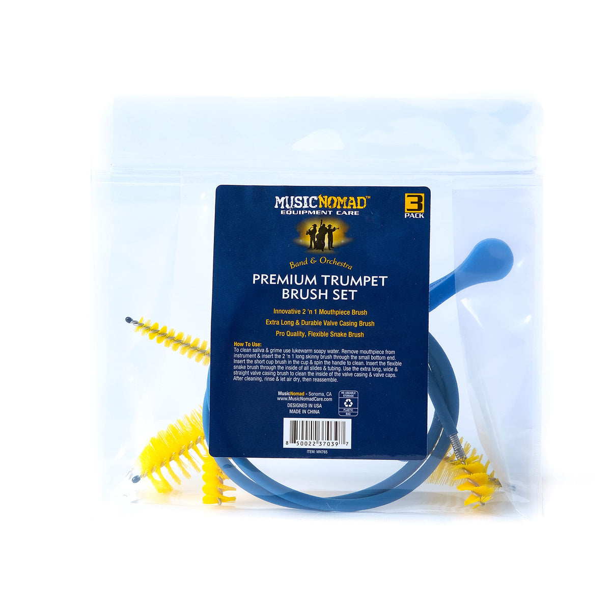 3 pc. Trumpet Cleaning Brush Kit with Storage Bag M1198
