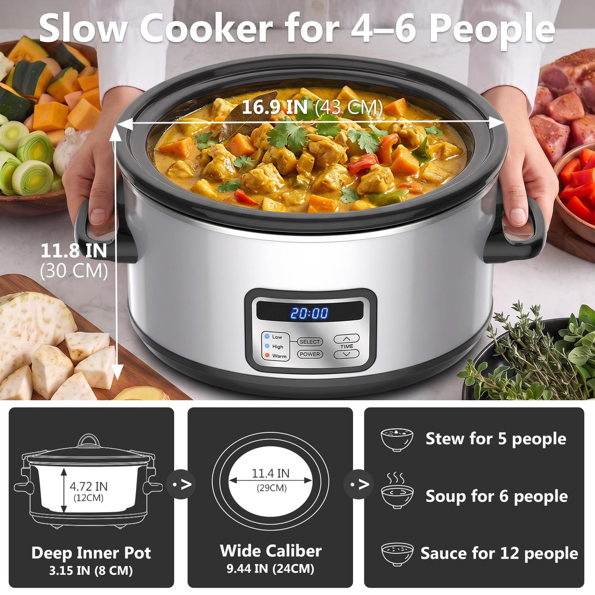 6 Quart Programmable Slow Cooker with Lid Clip Z725