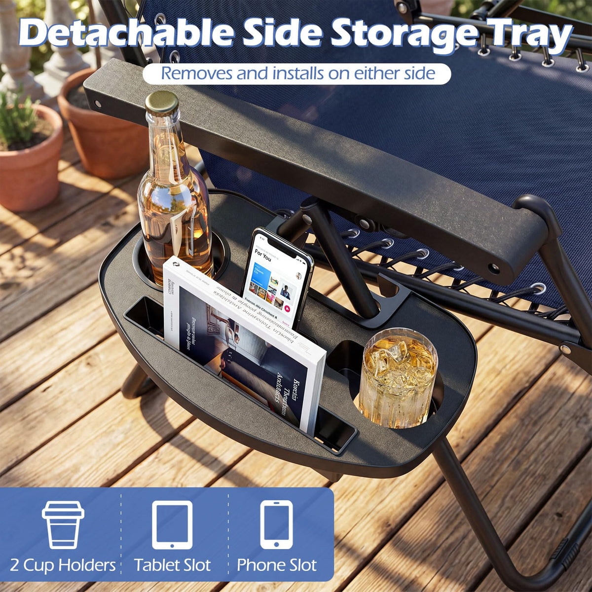 Zero Gravity Chairs Set of 2 Portable Folding Lounger with Pillow Cup Holder S535
