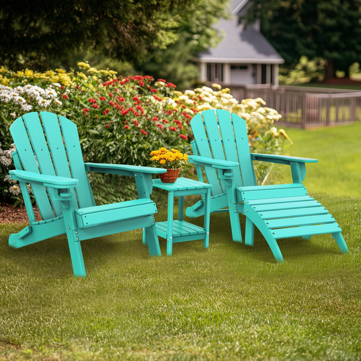 Aqua HDPE Plastic 2-Shelf Outdoor Side Table A26494