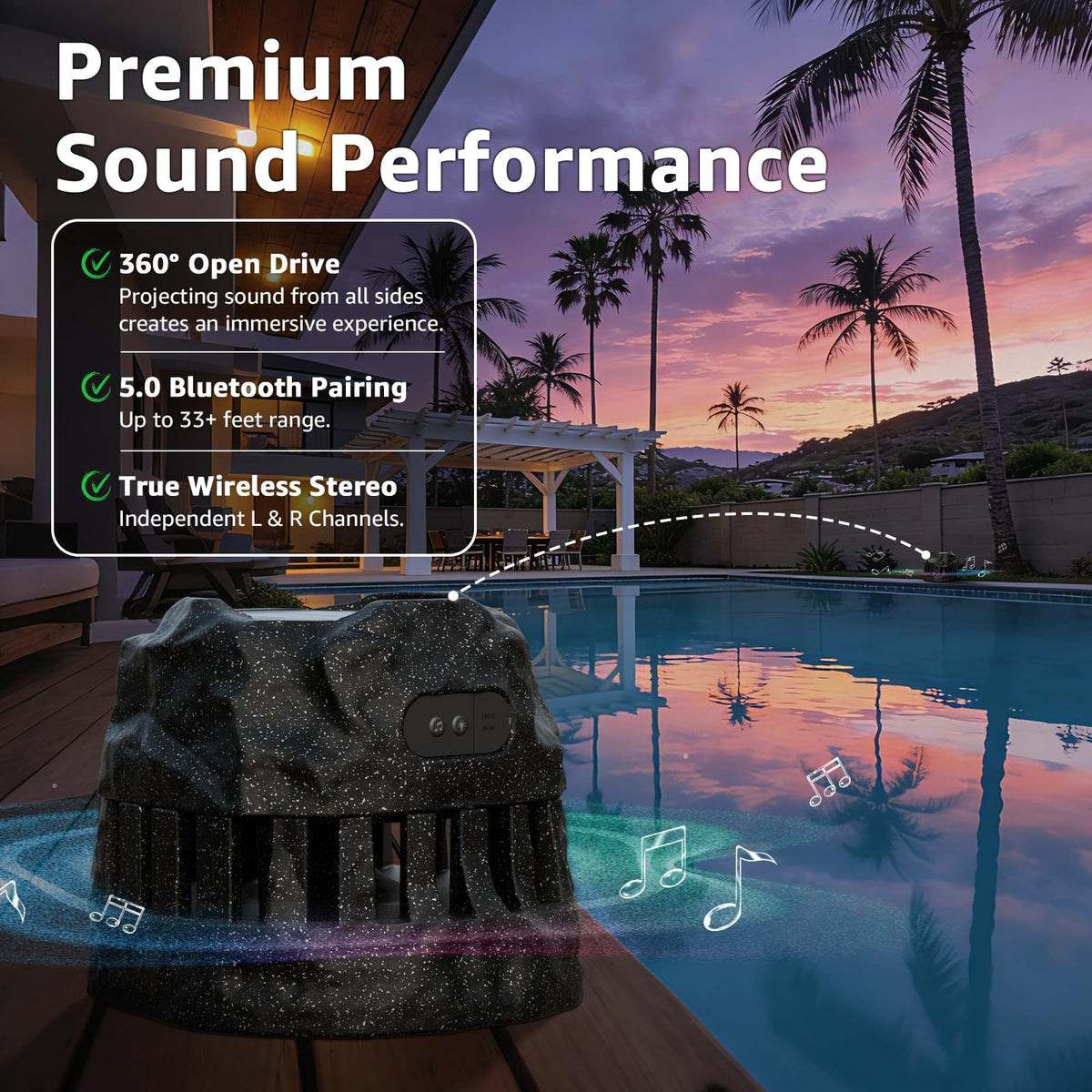 2-Pack Solar Powered Waterproof Rock Speakers P4834