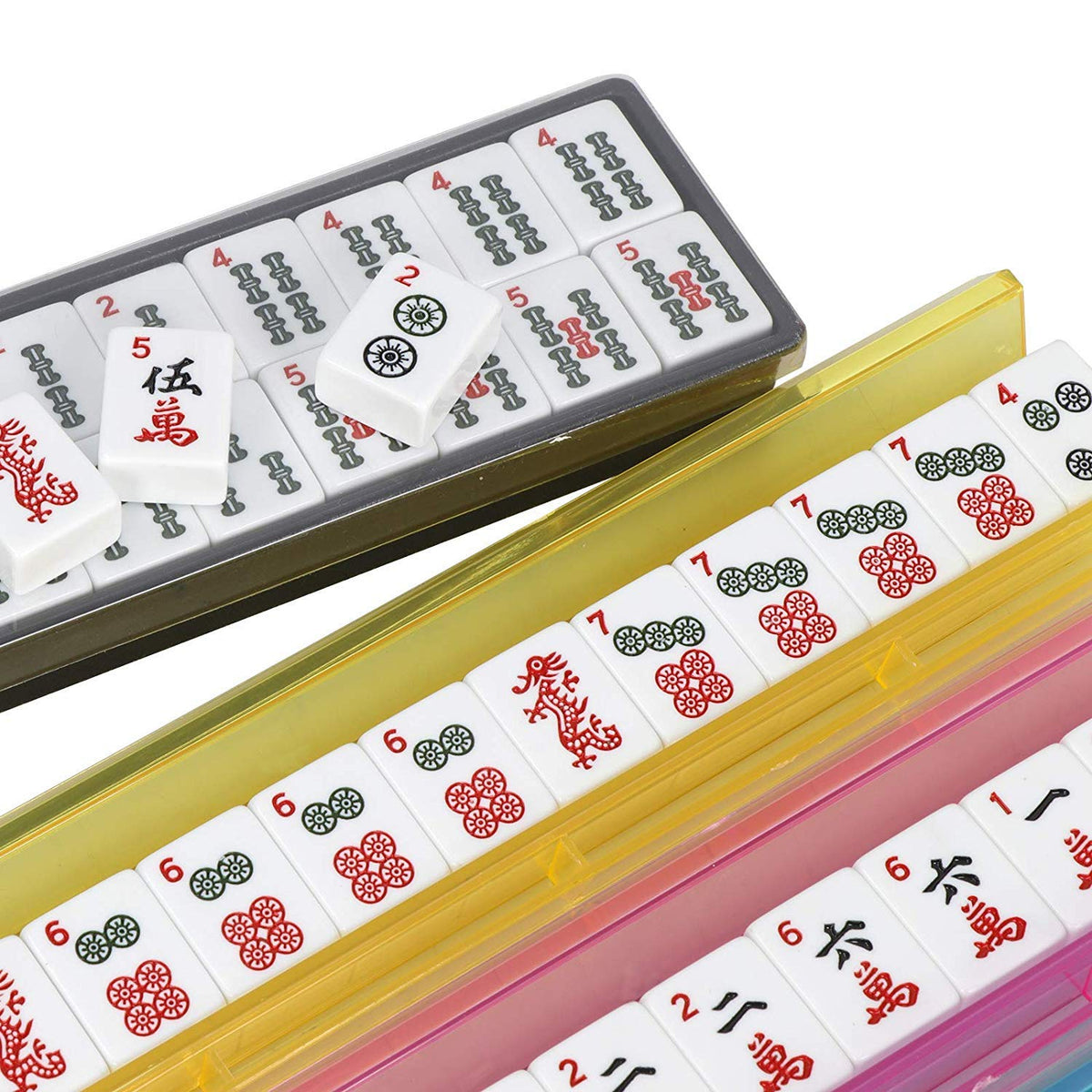 Black Soft Bag 166 White Engraved Tiles Mahjong Set A3981