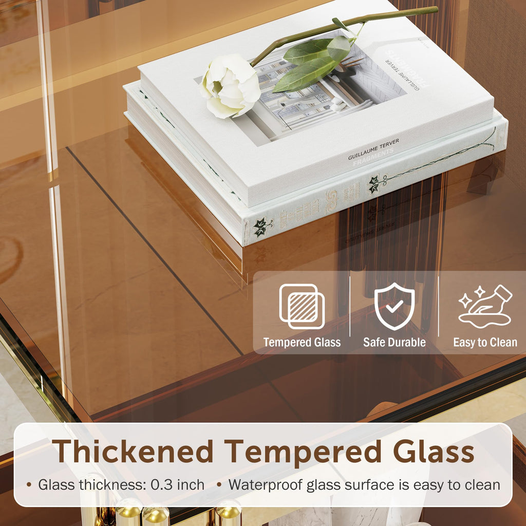 Gold Square Glass End Table, Set of 2 P387