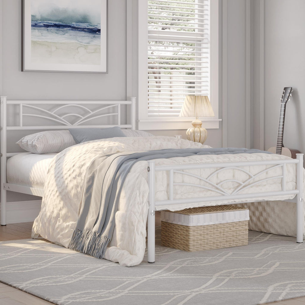 Twin Size White Metal Bed Frame with Headboard U758539