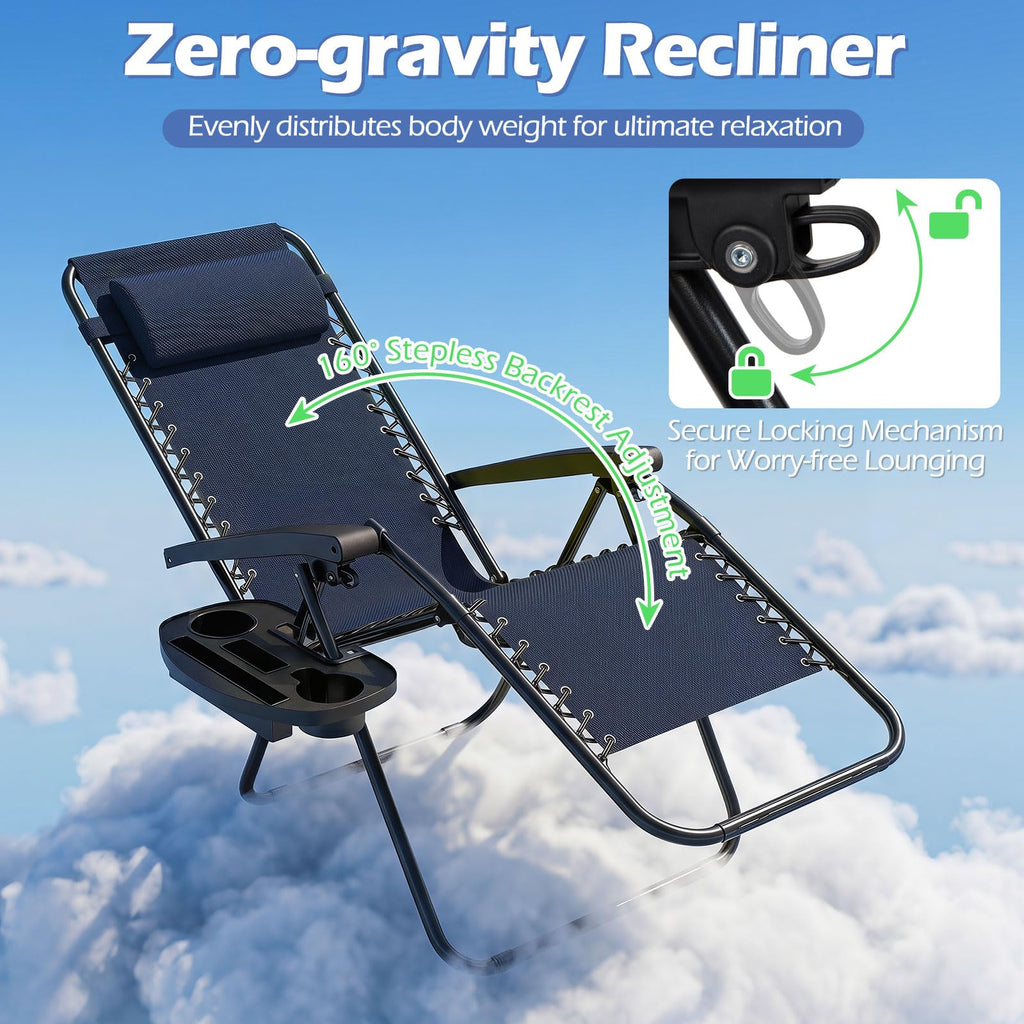 Zero Gravity Chairs Set of 2 Portable Folding Lounger with Pillow Cup Holder S535