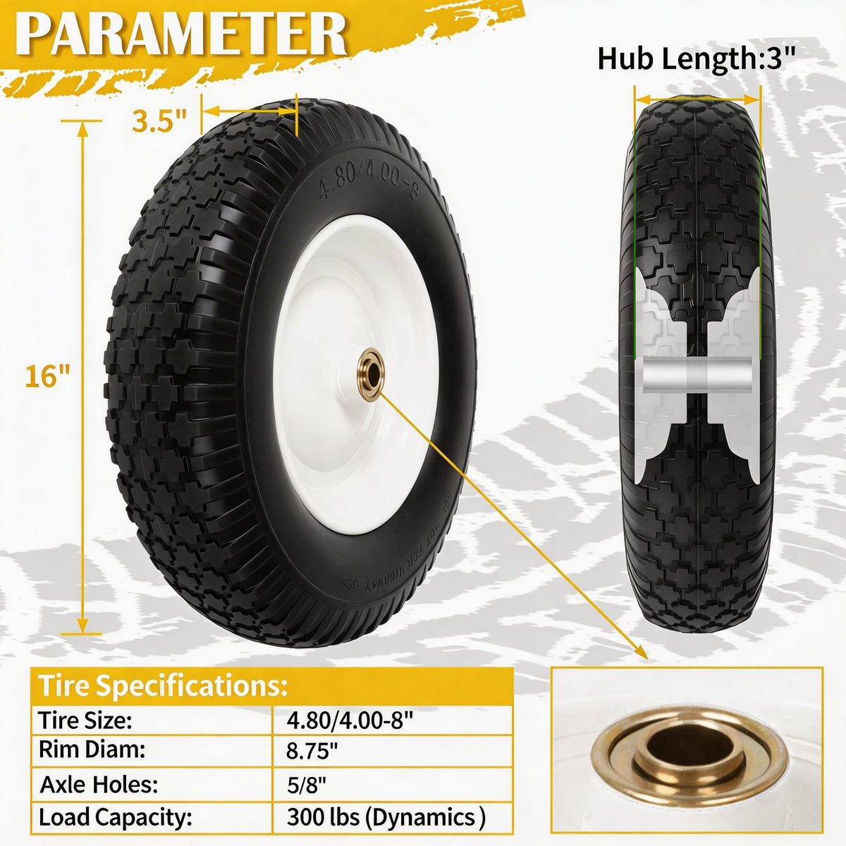 Flat Free Wheelbarrow Tire and Wheel 2 Pack W16205