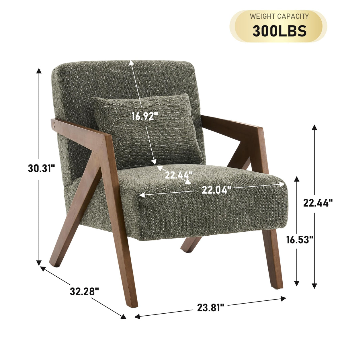 Mid-Century Modern Chenille Accent Chair Set of 2 with Wood Frame V43100