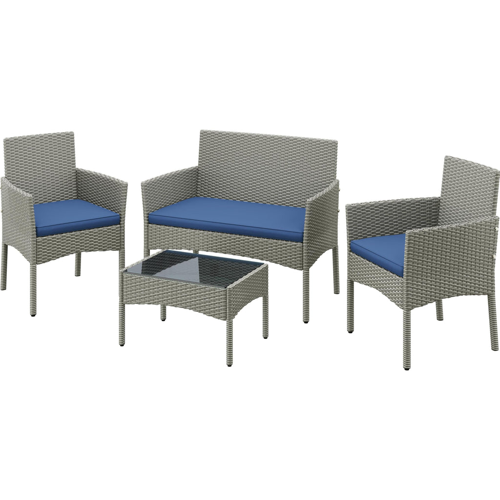 4 Pieces Rattan Wicker Patio Furniture Set with Cushion and Glass Table C756894