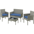 4 Pieces Rattan Wicker Patio Furniture Set with Cushion and Glass Table C756894