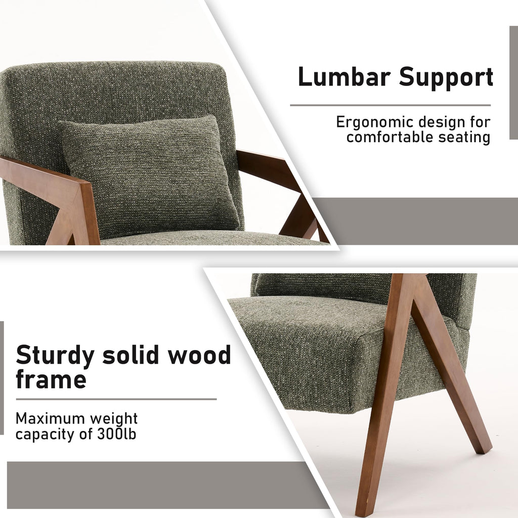 Mid-Century Modern Chenille Accent Chair Set of 2 with Wood Frame V43100