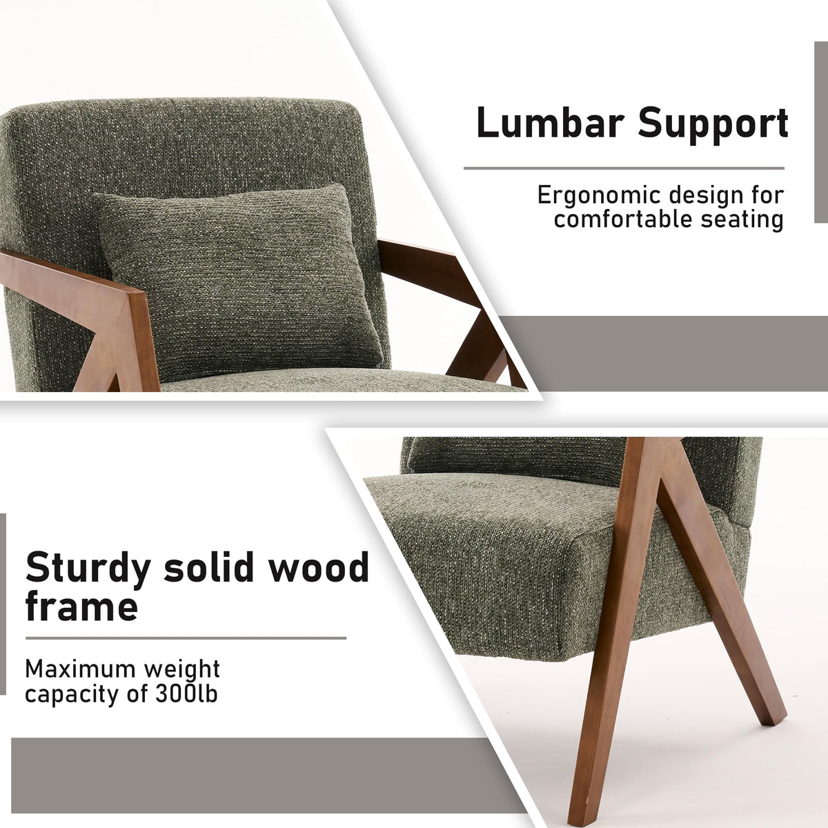 Mid-Century Modern Chenille Accent Chair Set of 2 with Wood Frame V43100
