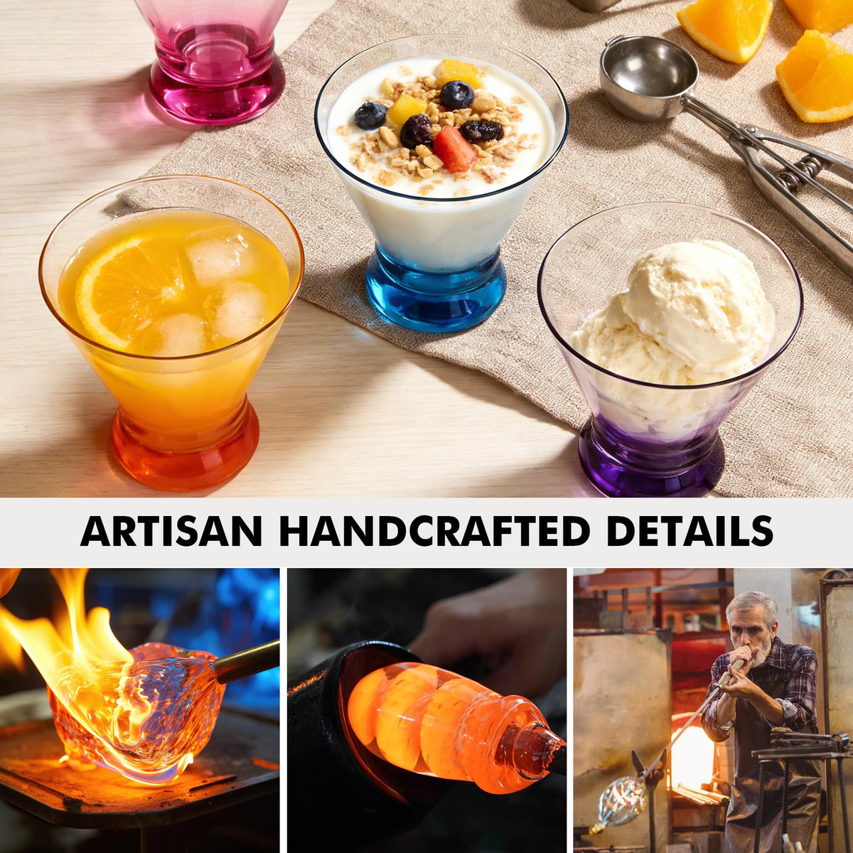 Multi Colored Stemless Martini Glasses Set of 6 K613