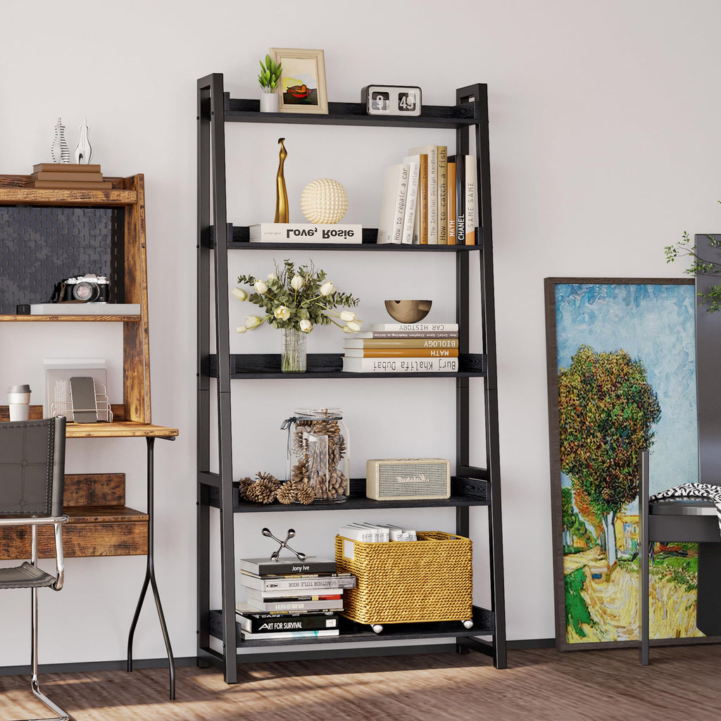 5-Tier Industrial Ladder Shelf Bookcase O13923