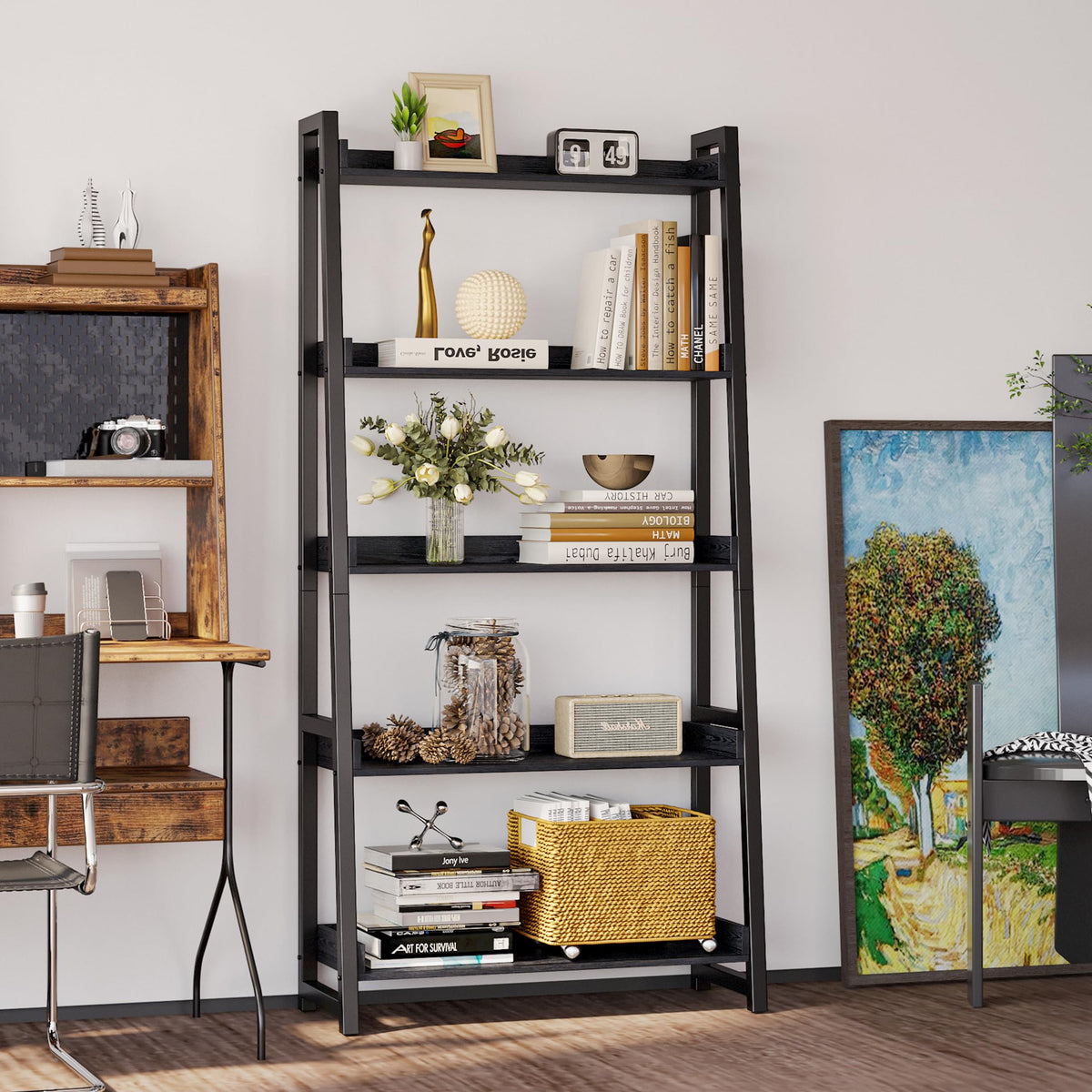 5-Tier Industrial Ladder Shelf Bookcase O13923