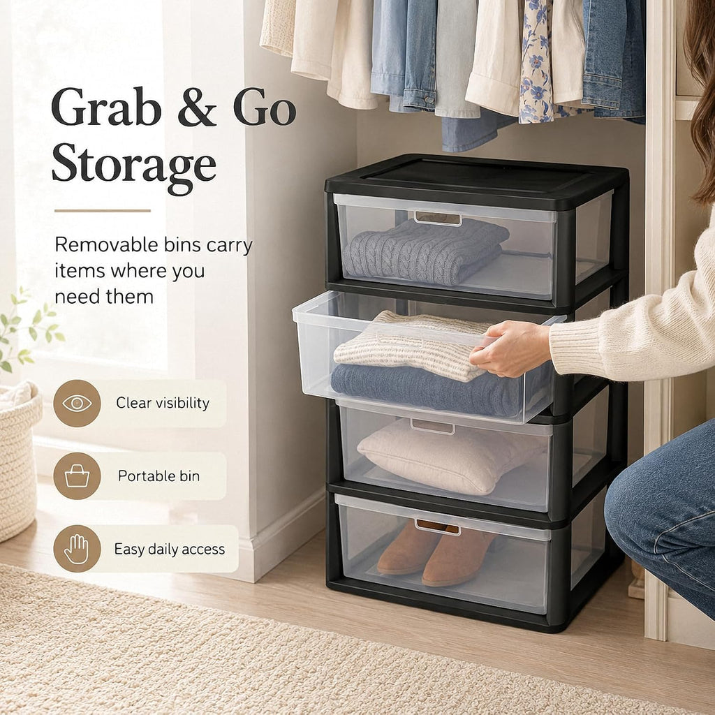 4 Drawer Black Plastic Storage Tower A503245
