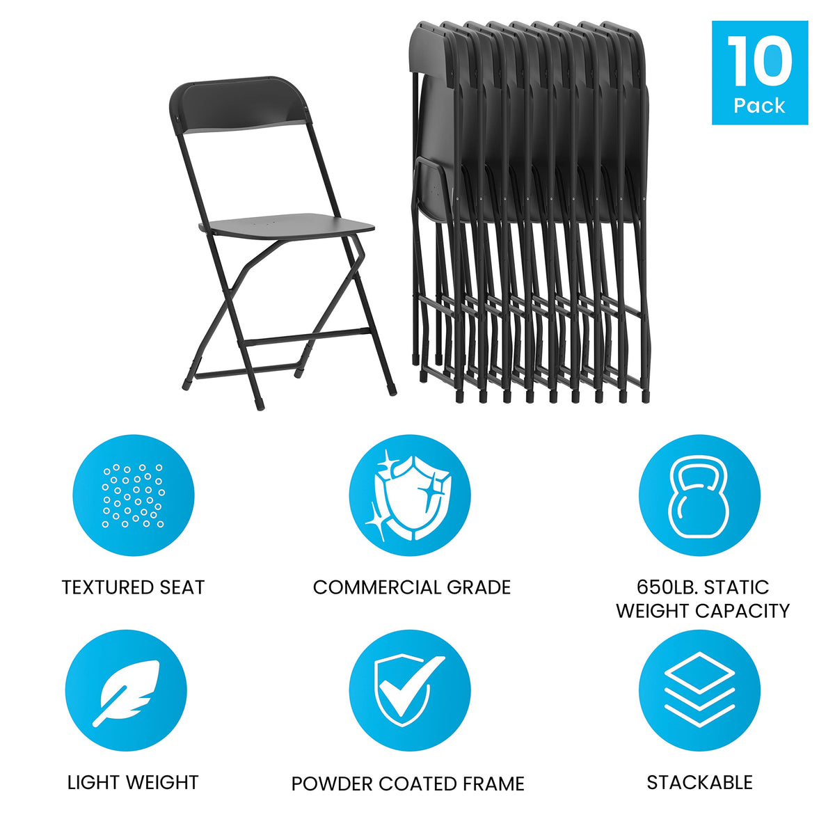 Black Plastic Folding Chair 10-Pack S745495