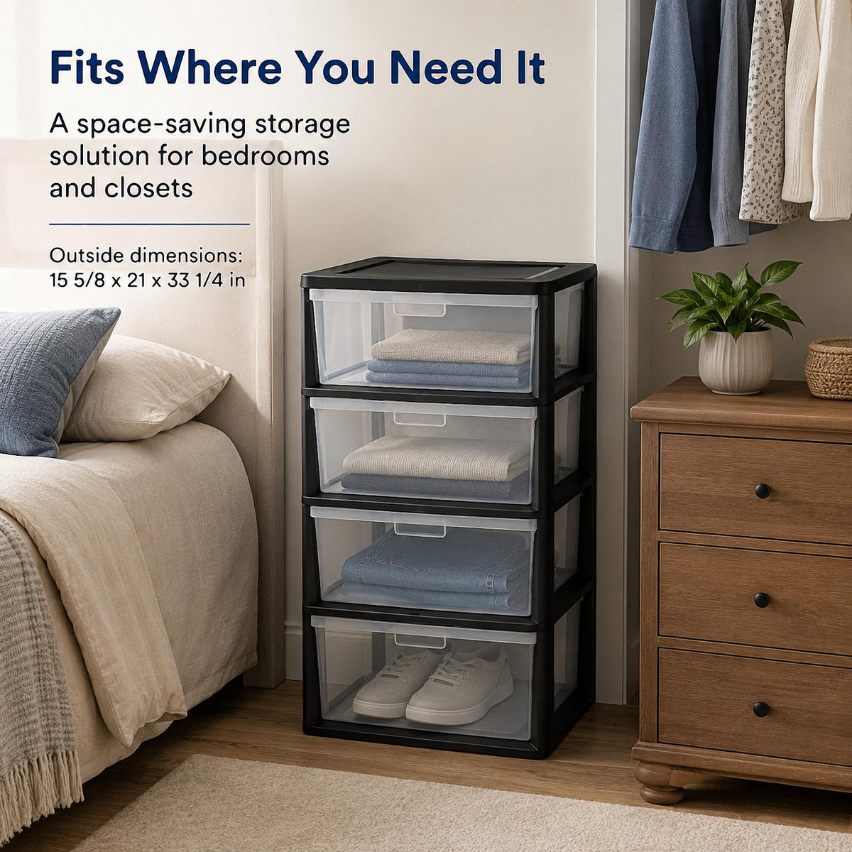 4 Drawer Black Plastic Storage Tower A503245