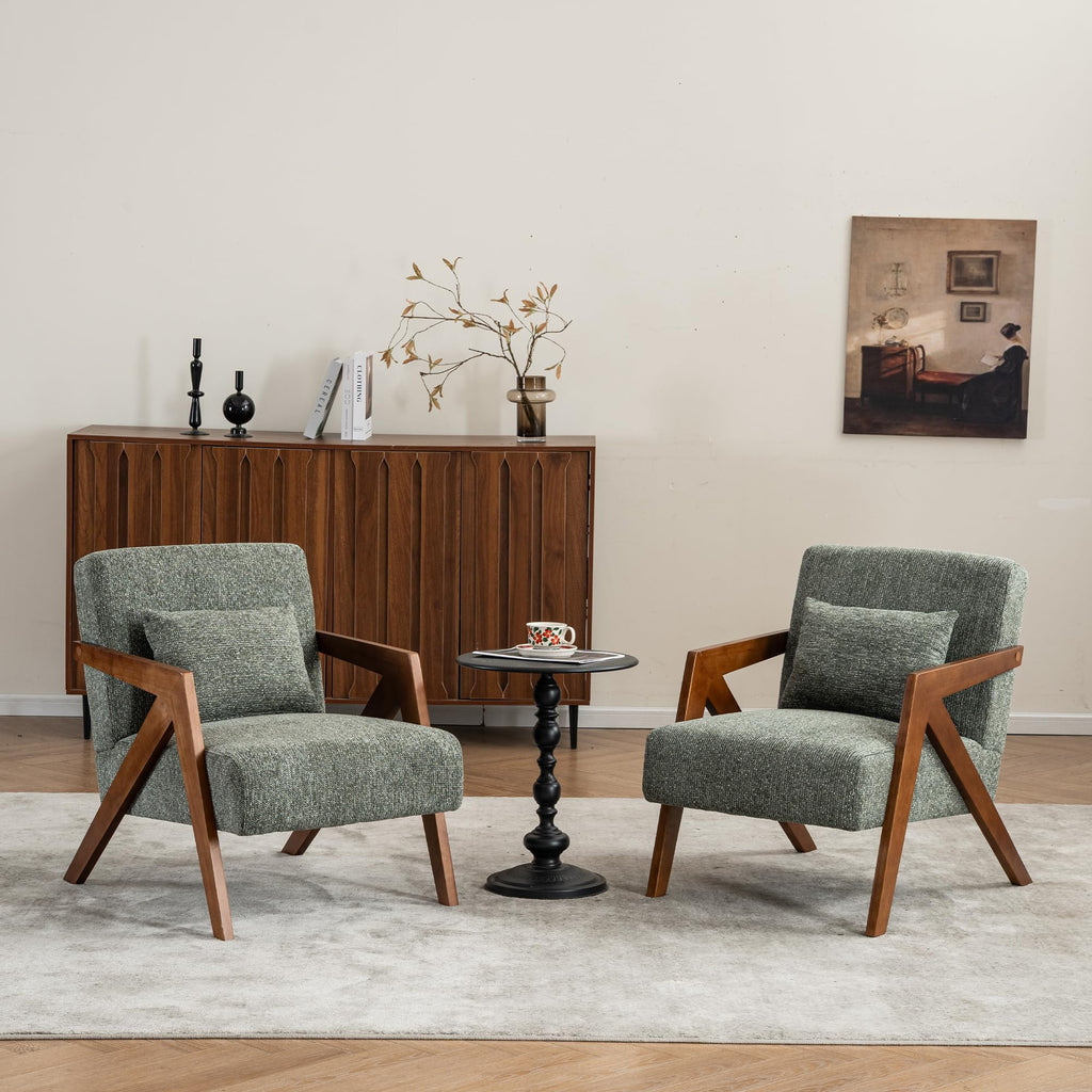 Mid-Century Modern Chenille Accent Chair Set of 2 with Wood Frame V43100