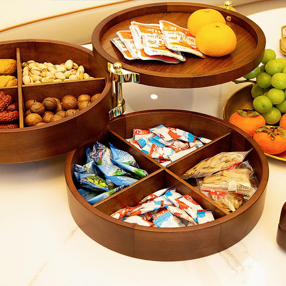 3 Layers Solid Wood Fruit Bowl D829342