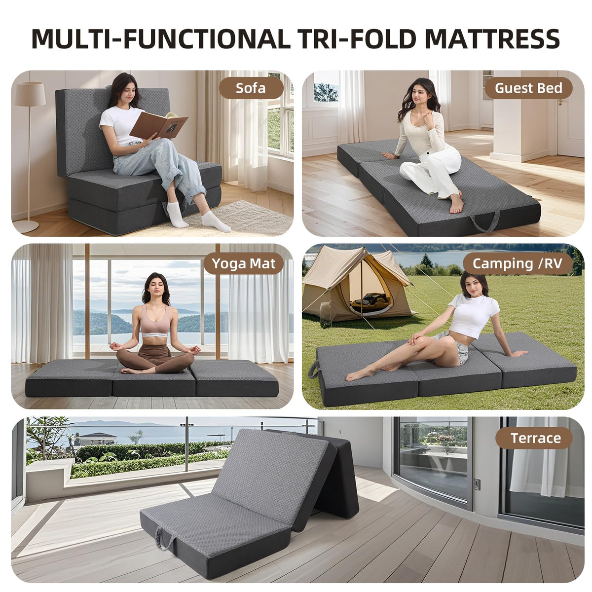 Tri Folding Memory Foam Mattress with Washable Cover G682339