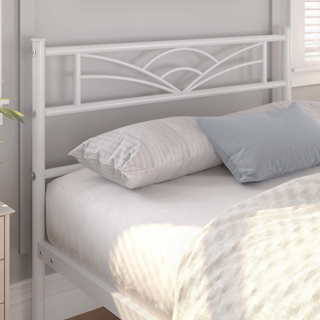Twin Size White Metal Bed Frame with Headboard U758539