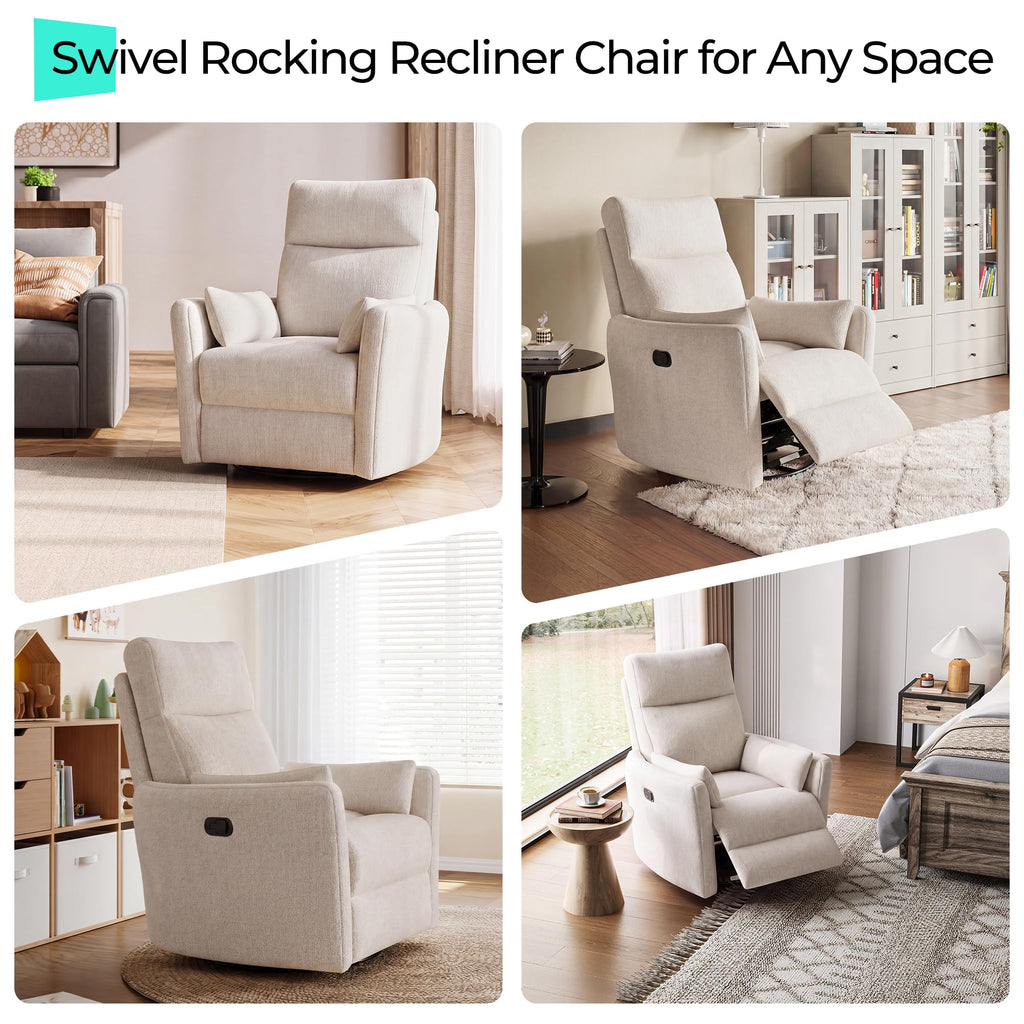 360 Swivel Chenille Recliner Chair with 2 Pillows M434