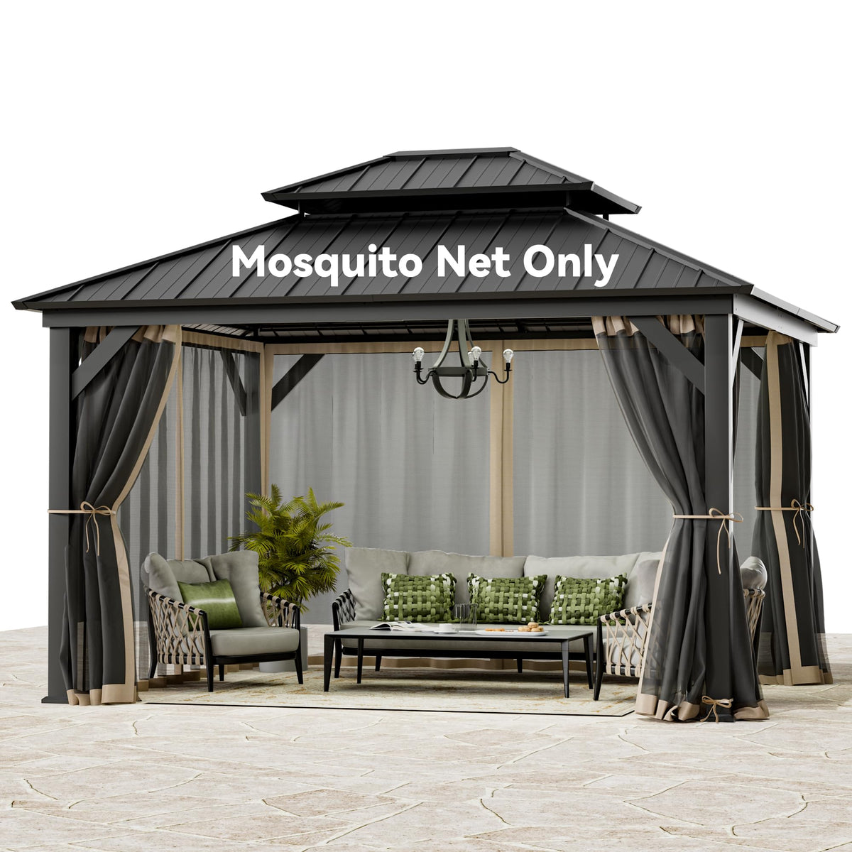 11' x 13' Gazebo Mosquito Netting Replacement 4-Panel Sidewalls with Double Zipper E30985