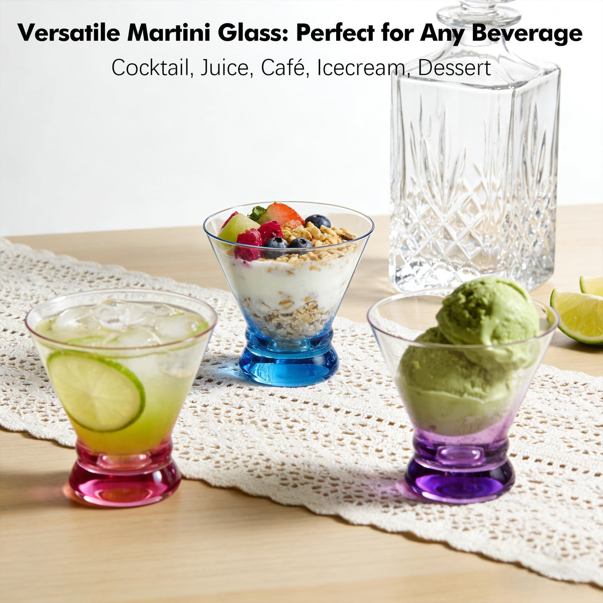 Multi Colored Stemless Martini Glasses Set of 6 K613