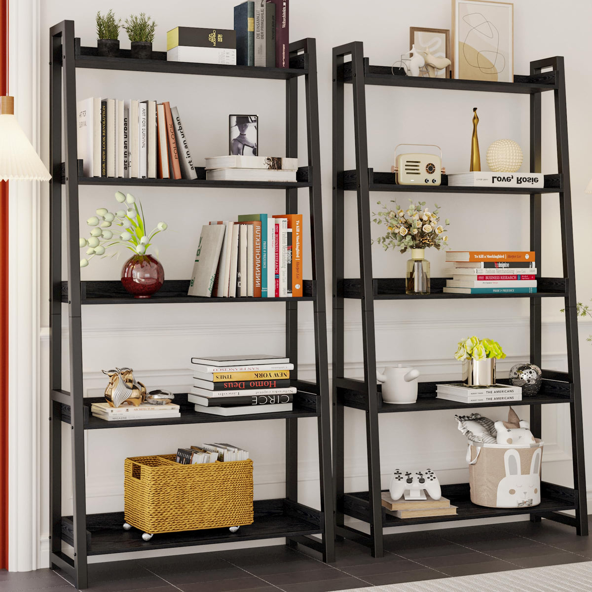 5-Tier Industrial Ladder Shelf Bookcase O13923