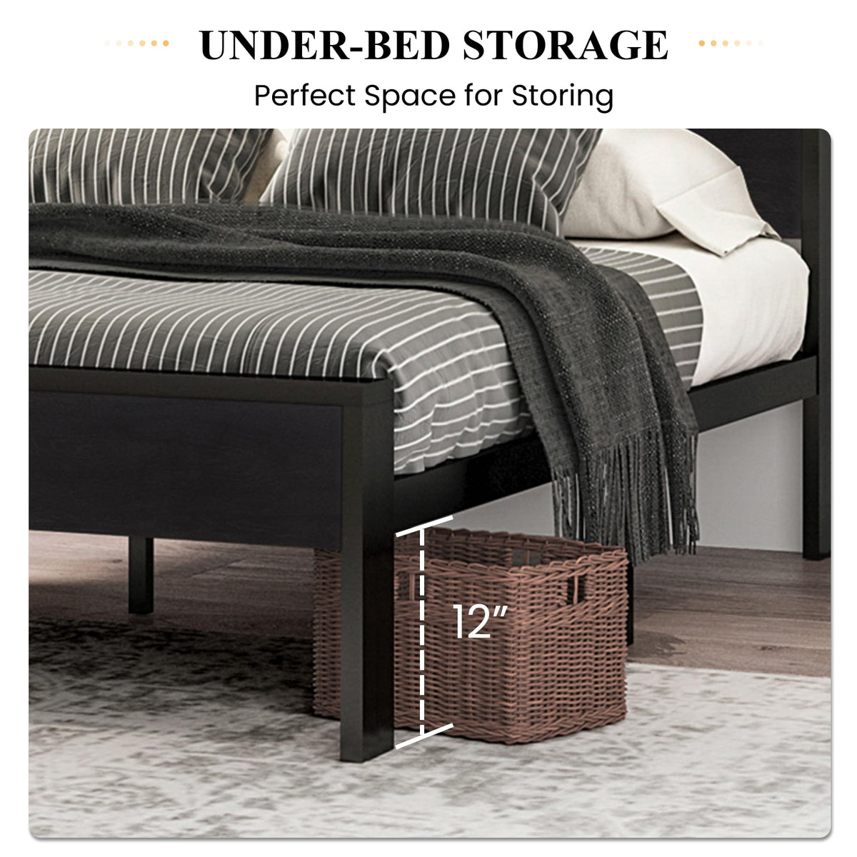 Full Size Bed Frame with Wooden Headboard and Footboard Q6382