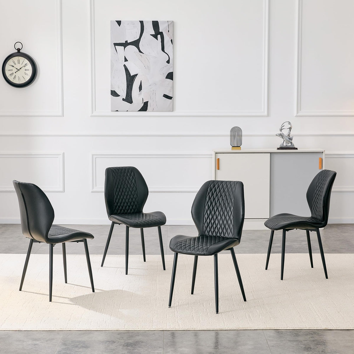 Set of 4 Black Upholstered Dining Chairs W351