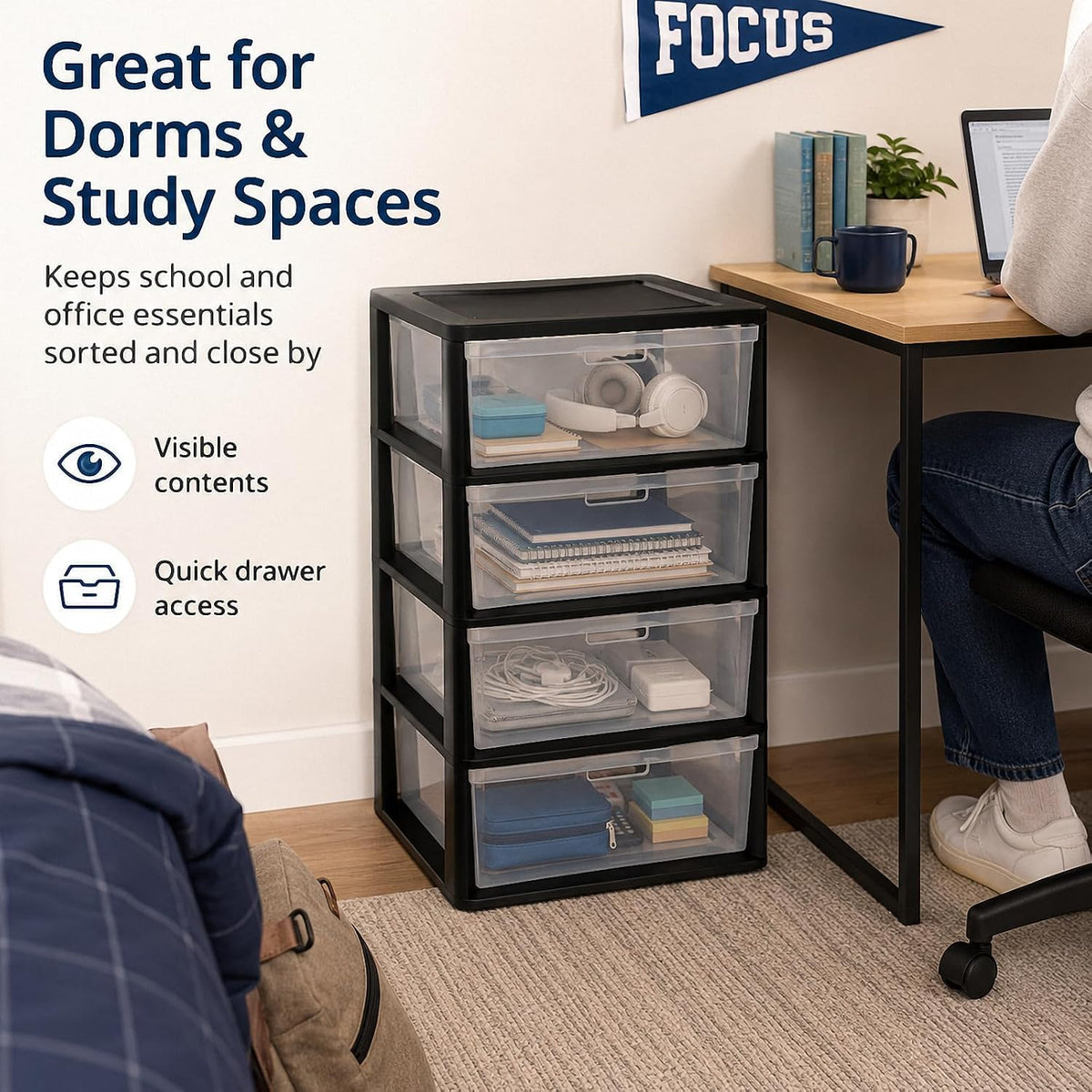 4 Drawer Black Plastic Storage Tower A503245