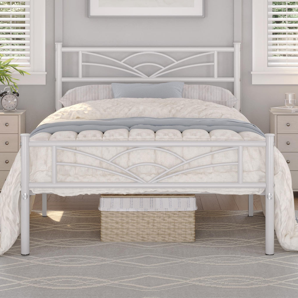 Twin Size White Metal Bed Frame with Headboard U758539