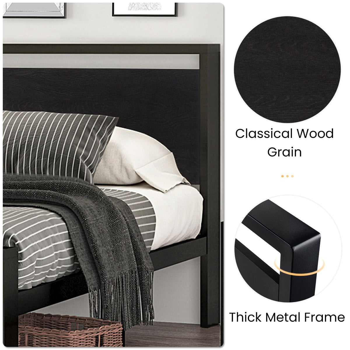 Full Size Bed Frame with Wooden Headboard and Footboard Q6382
