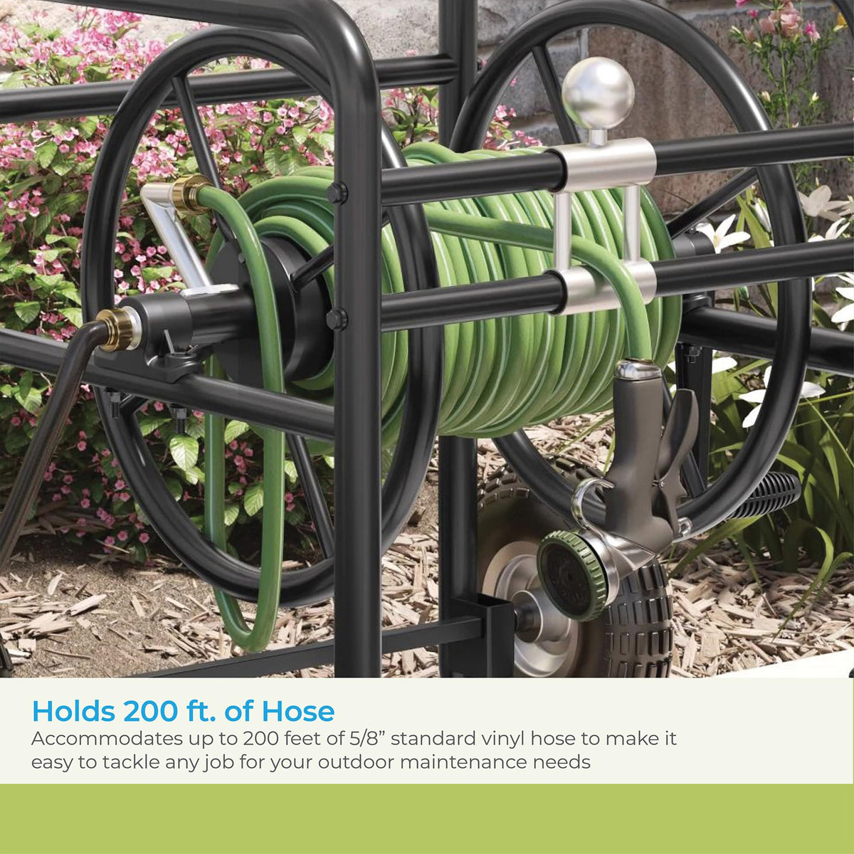 200' Steel Garden Hose Reel Cart with Flat-Free Rubber Tires Q745207
