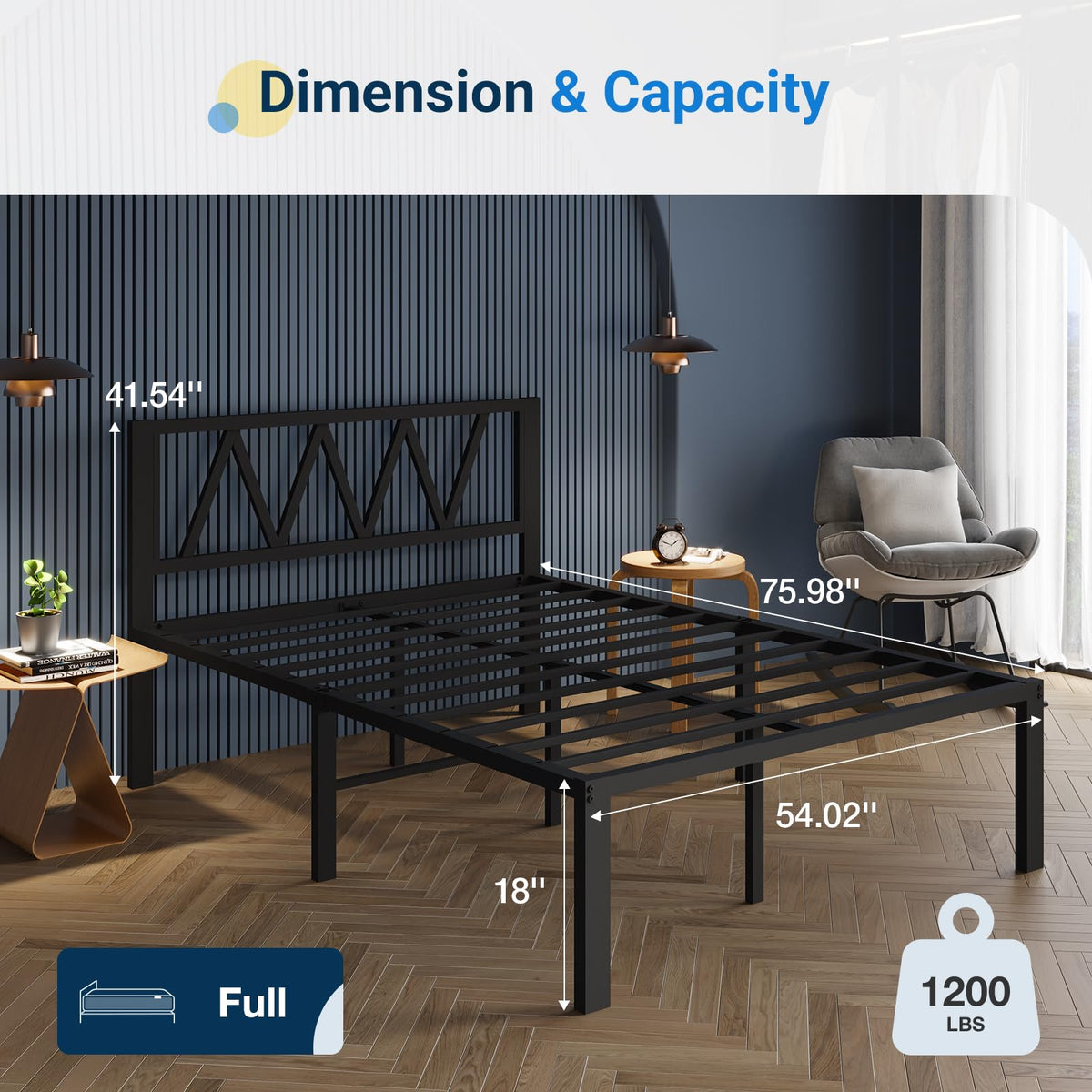 18 Inch Full Size Metal Platform Bed Frame with Headboard Z50467
