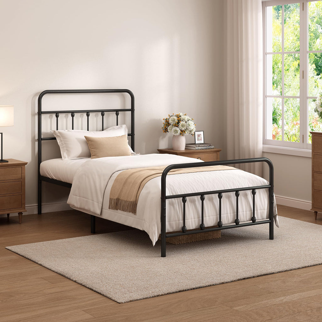 Twin Size Metal Bed Frame with Headboard and Footboard R362226
