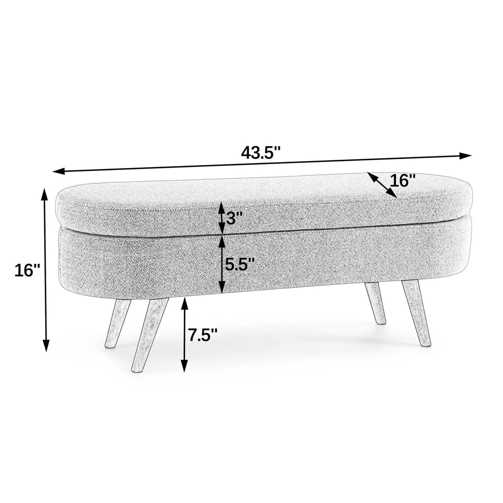 Brown Oval Storage Ottoman Bench with Rubber Wood Legs Q766