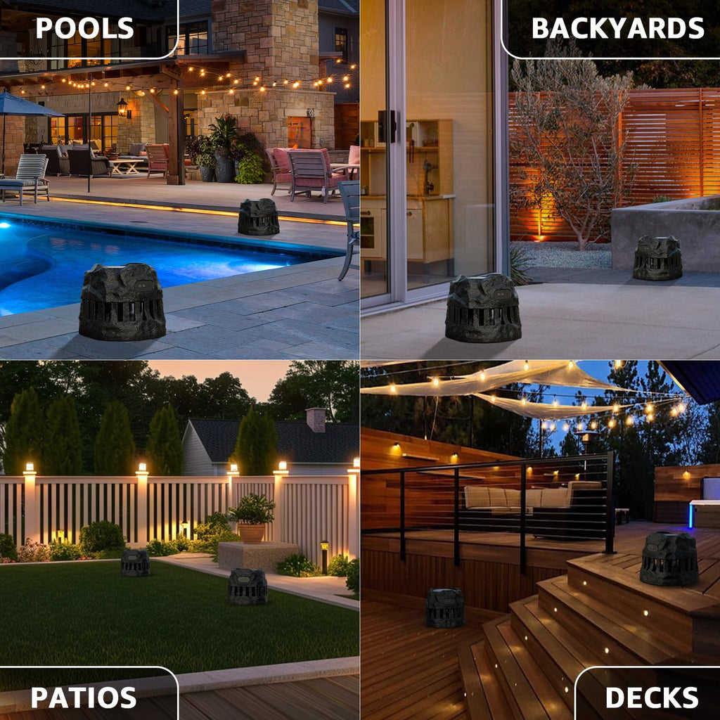 2-Pack Solar Powered Waterproof Rock Speakers P4834