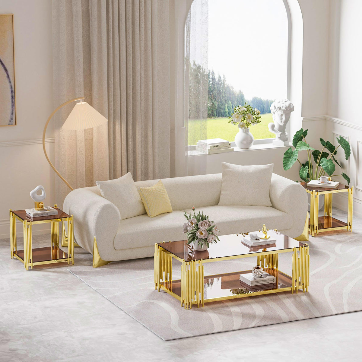 Gold Square Glass End Table, Set of 2 P387