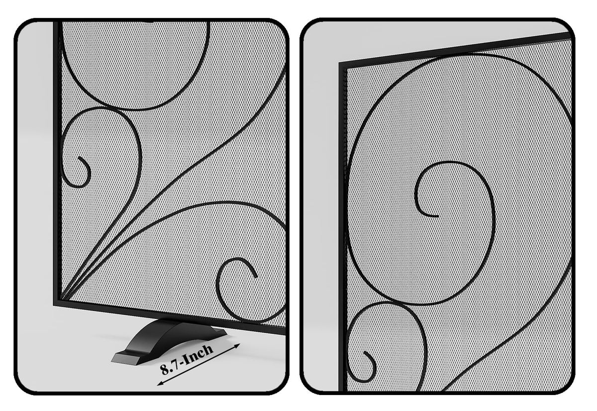 Black Single Panel Wrought Iron Fireplace Screen B39604