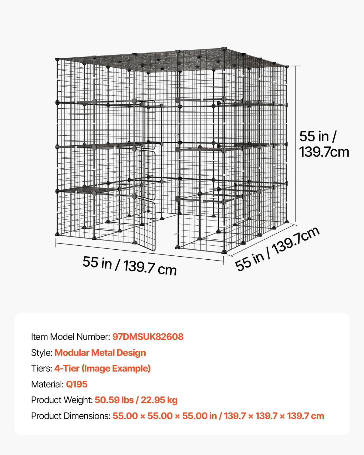 4-Tier Metal Wire Cat Cage with 3 Doors K95855