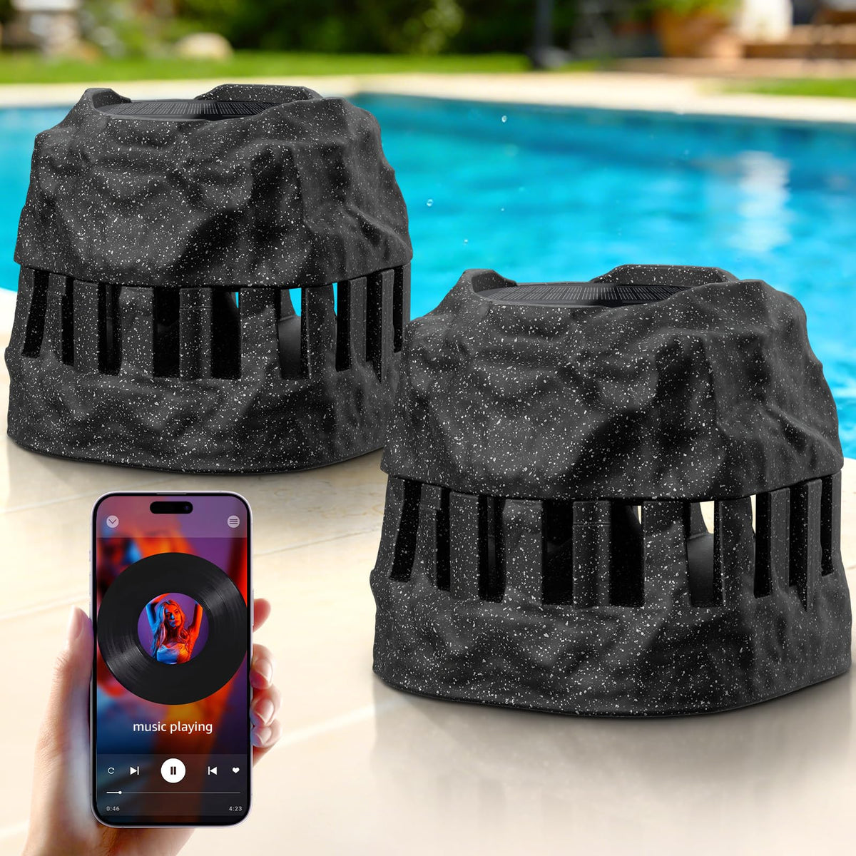 2-Pack Solar Powered Waterproof Rock Speakers P4834