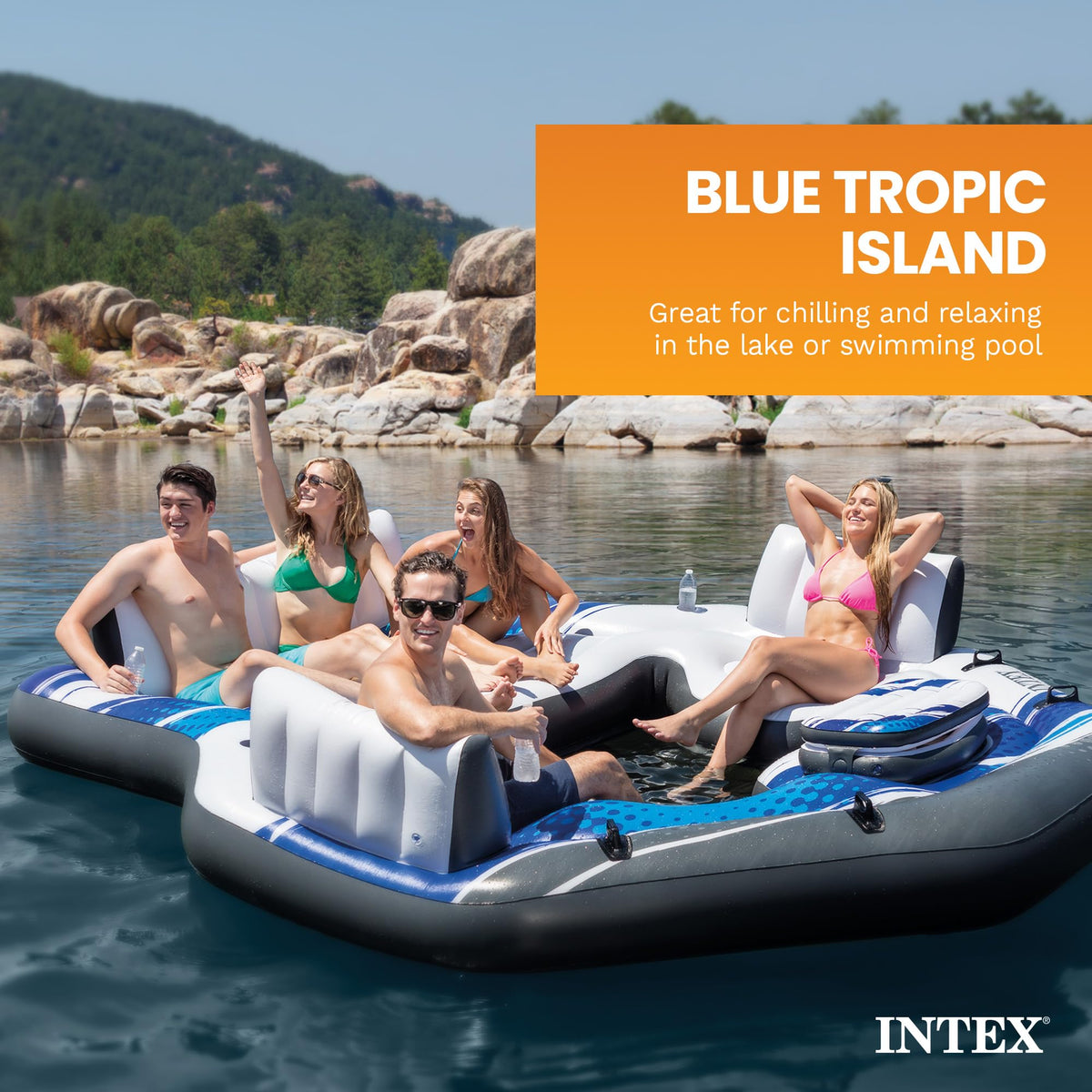 Blue 5-Person Inflatable Pool Island Raft W257579