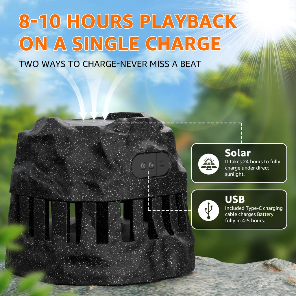 2-Pack Solar Powered Waterproof Rock Speakers P4834